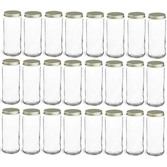 Nakpunar 24 pcs 8 oz Glass Canning Jars with Gold Lid - Half Pint, Paragon Style - MADE IN USA