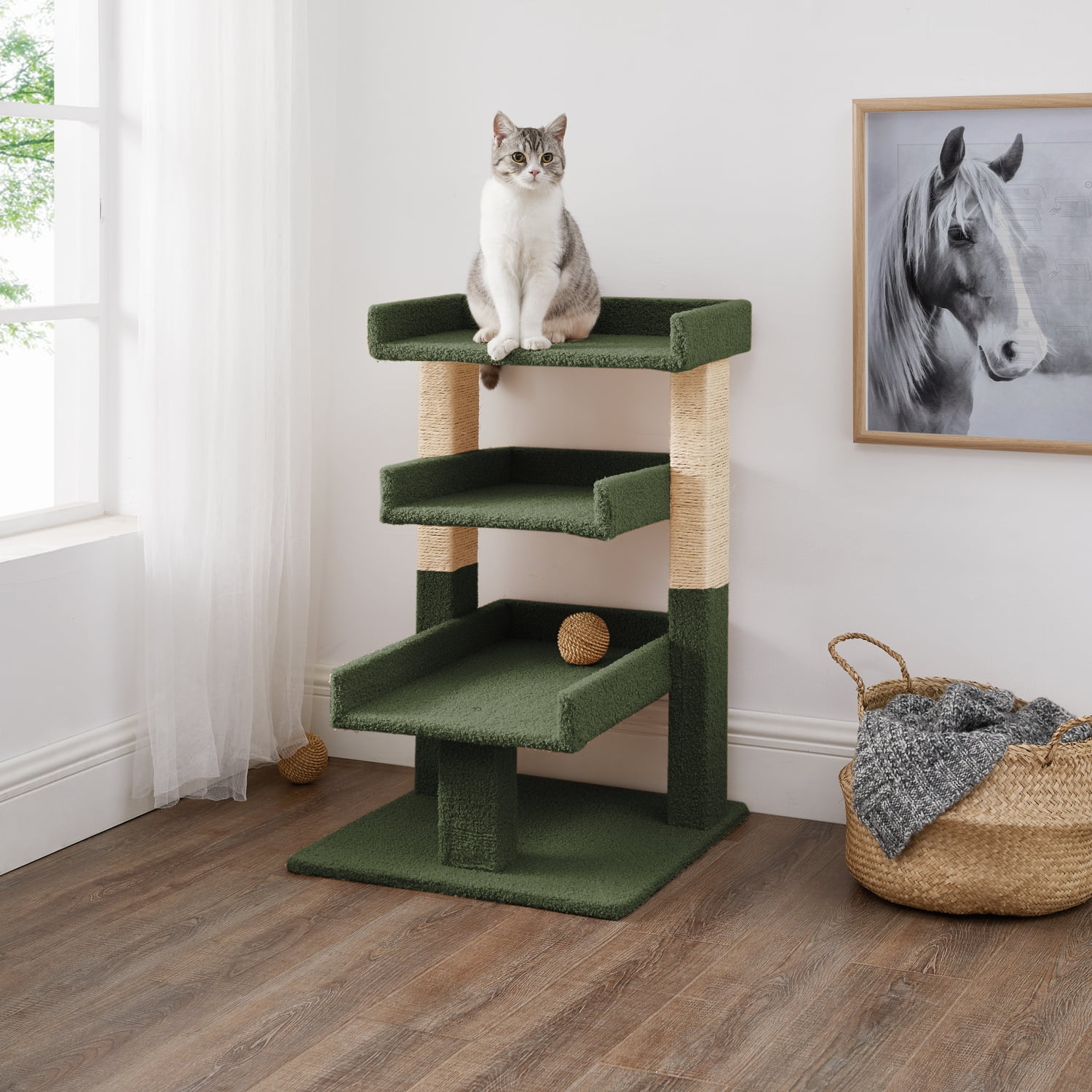 Green Sisal Rope 3-Tier Modern Cat Tree Tower