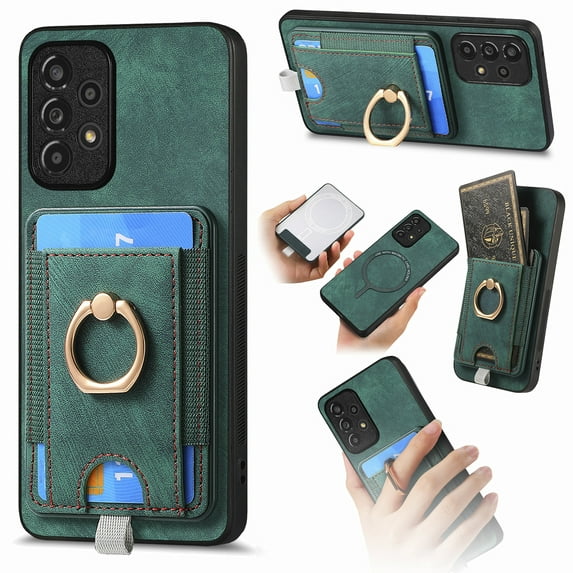 Nalacover 2-in-1 Magnetic Case for Samsung Galaxy A13 5G, Back Wallet Case with Detachable Card Holder Ring Stand Cover for Samsung Galaxy A13 5G, Vintage PU Leather Shockproof Case - Green