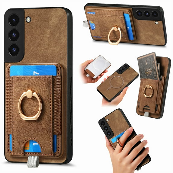 Nalacover 2-in-1 Magnetic Case for Samsung Galaxy S23 Plus, Back Wallet Case with Detachable Card Holder Ring Stand Cover for Samsung Galaxy S23 Plus, Vintage PU Leather Shockproof Case - Brown