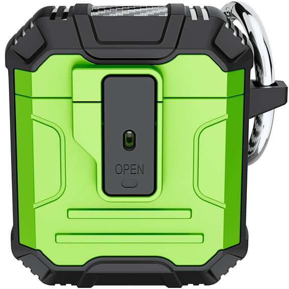 Nalacover AirPods Case Designed for Airpods 2 & 1,Secure Lock Clip Full-Body Rugged Protective Hard Shell Support Wireless Charging Shockproof Cover with Carabiner for Apple Airpods 2 &1,Green