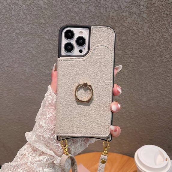 Nalacover Back Flip Case for iPhone 14 Pro Max 6.7 inch,Wallet Case with Detachable Shoulder Strap,Shockproof Luxury PU Leather Credit Card Slots Finger Ring Kickstand Crossbody Phone Case,Gray
