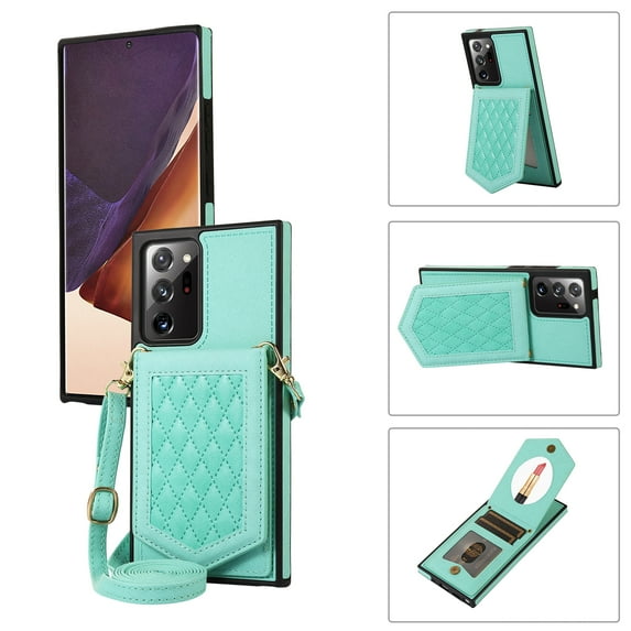Nalacover Back Mirror Flip Case for Samsung Galaxy Note 20 Ultra,Wallet Case Crossbody PU Leather with Card Holder Kickstand Phone Case Detachable Shoulder Strap Handbag, Green