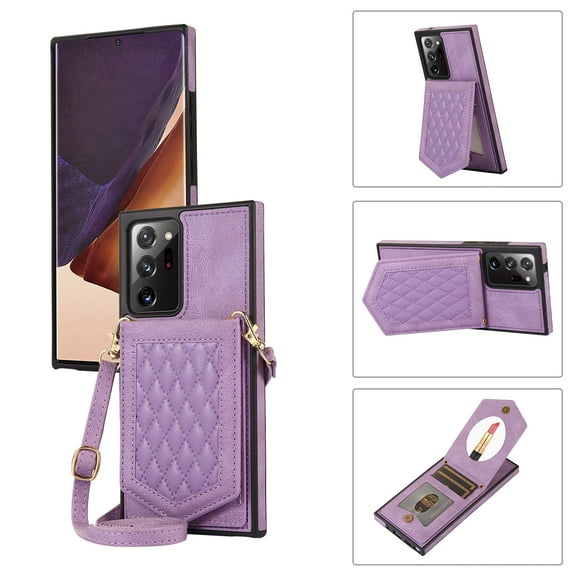 Nalacover Back Mirror Flip Case for Samsung Galaxy Note 20 Ultra,Wallet Case Crossbody PU Leather with Card Holder Kickstand Phone Case Detachable Shoulder Strap Handbag, Purple