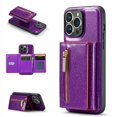 thumbnail image 1 of Nalacover Back Wallet Case for iPhone 14 Pro, 2 in 1 Function Design Zipper Pocket Luxury Shining PU Leather Cover with Card Slots Holder Magnetic Kickstand Shockproof Anti-Scratches Case,Purple, 1 of 11