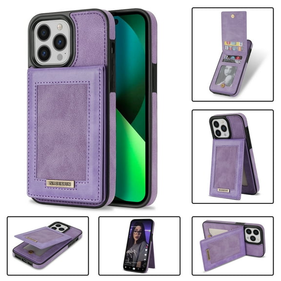 Nalacover Back Wallet Case for iPhone 15 Pro, RFID Blocking Card Slots Holder Premium PU Leather Protective Cover with Kickstand Magnetic Closure Shockproof Dustproof Case, Purple