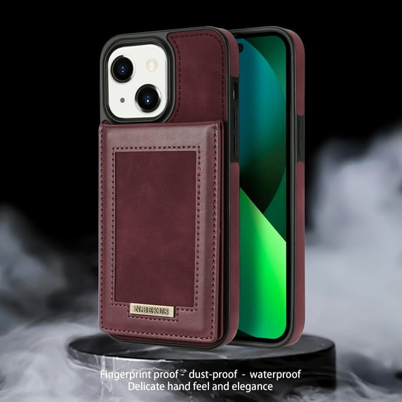 Nalacover Back Wallet Case for iPhone 15, RFID Blocking Card Slots Holder Premium PU Leather Protective Cover with Kickstand Magnetic Closure Shockproof Dustproof Case, Winered