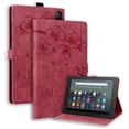 thumbnail image 1 of Nalacover Case for Amazon Fire HD8 / HD8 Plus(12th Generation 2022), Flower Embossed Pattern PU Leather Flip Cover with Card Slots Holder Auto Wake/Sleep Kickstand TPU Shockproof Case,Winered, 1 of 9