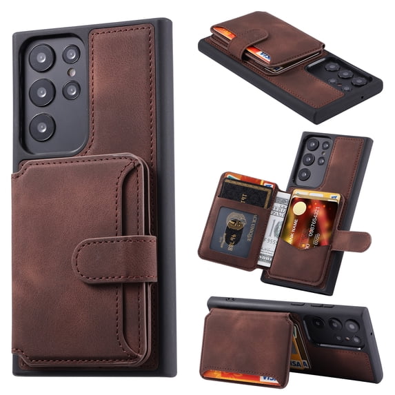 Nalacover Case Compatible with Samsung S22 Plus, Detachable Wallet Pocket with Credit Card Holder, Back Flip Premium Leather Magnetic Clasp Kickstand Cover For Samsung Galaxy S22 Plus,Coffee