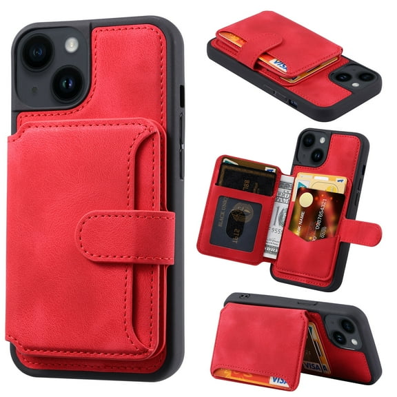 Nalacover Case Compatible with iPhone 11, Detachable Wallet Pocket with Credit Card Holder, Back Flip Premium Leather Magnetic Clasp Kickstand Cover For iPhone 11 - 6.1", Red