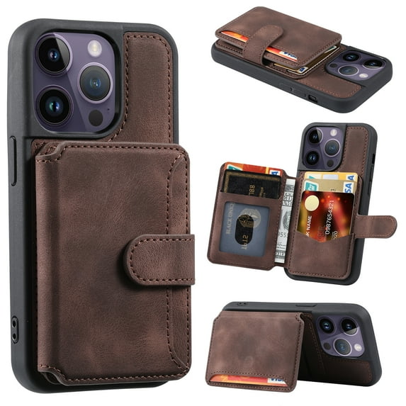 Nalacover Case Compatible with iPhone 13 Pro Max, Detachable Wallet Pocket with Credit Card Holder, Back Flip Premium Leather Magnetic Clasp Kickstand Cover For iPhone 13 Pro Max - 6.7", Coffee