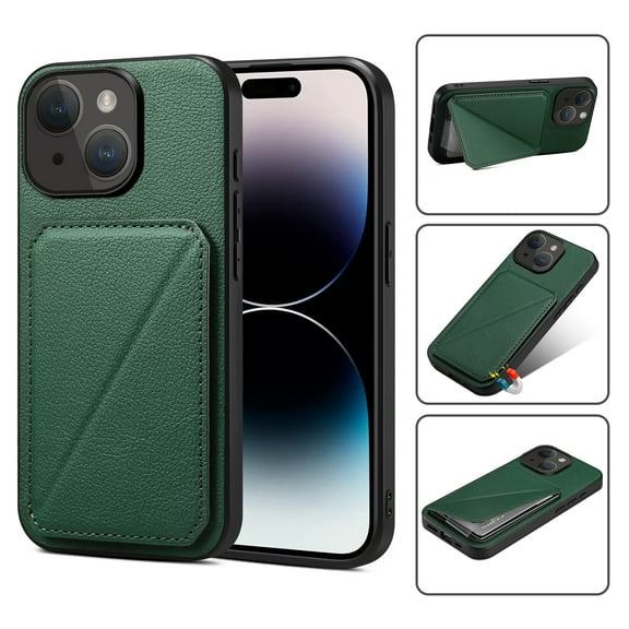 Nalacover Case Compatible with iPhone 13, Wallet Case with Hidden Card Holder, withKickstand Card Slots Classic PU Cowhide Leather Cover for Men Women Girls For iPhone 13, Green