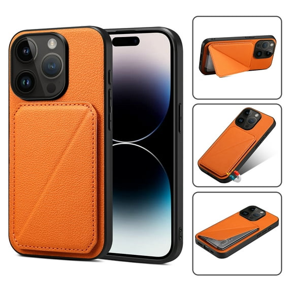 Nalacover Case Compatible with iPhone 14 Pro, Wallet Case with Hidden Card Holder, withKickstand Card Slots Classic PU Cowhide Leather Cover for Men Women Girls For iPhone 14 Pro, Orange