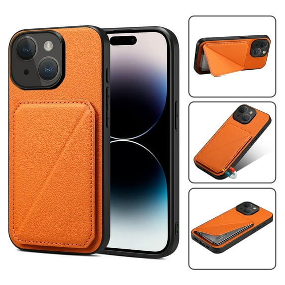 Nalacover Case Compatible with iPhone 14, Wallet Case with Hidden Card Holder, withKickstand Card Slots Classic PU Cowhide Leather Cover for Men Women Girls For iPhone 14, Orange