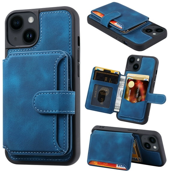Nalacover Case Compatible with iPhone 15, Detachable Wallet Pocket with Credit Card Holder, Back Flip Premium Leather Magnetic Clasp Kickstand Cover For iPhone 15 - 6.1", Blue