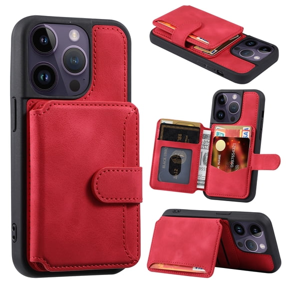 Nalacover Case Compatible with iPhone 15 Pro, Detachable Wallet Pocket with Credit Card Holder, Back Flip Premium Leather Magnetic Clasp Kickstand Cover For iPhone 15 Pro - 6.1", Red
