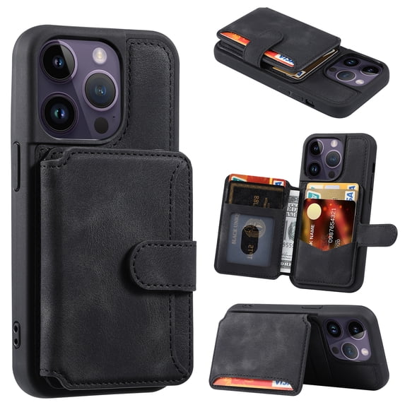 Nalacover Case Compatible with iPhone 15 Pro, Detachable Wallet Pocket with Credit Card Holder, Back Flip Premium Leather Magnetic Clasp Kickstand Cover For iPhone 15 Pro - 6.1", Black