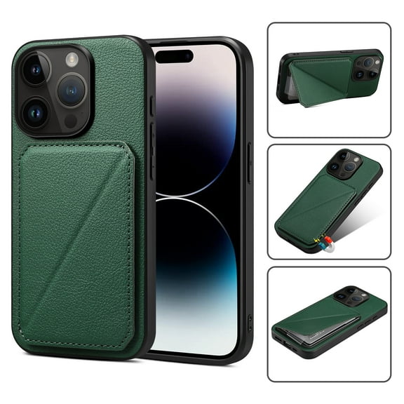 Nalacover Case Compatible with iPhone 15 Pro, Wallet Case with Hidden Card Holder, withKickstand Card Slots Classic PU Cowhide Leather Cover for Men Women Girls For iPhone 15 Pro, Green