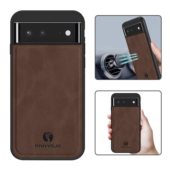 Nalacover Case for Google Pixel 6,Slim Luxury Premium PU Leather Non-Slip Grip Shockproof Bumper Anti-Scratch [ with Tempered Glass Screen Protector ] Cases for Google Pixel 6, Brown