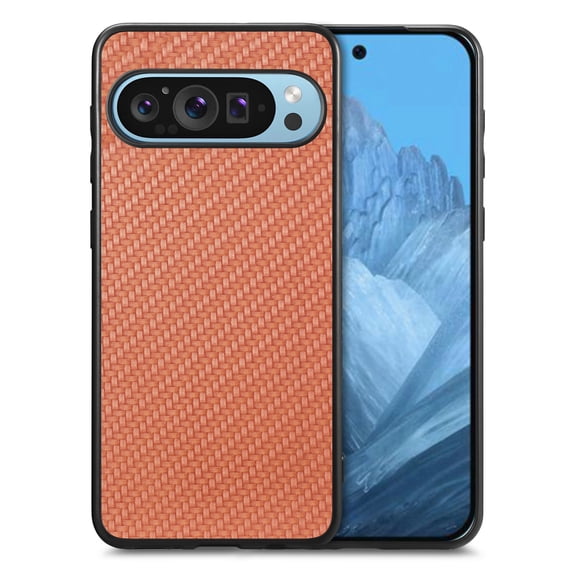 Nalacover Case for Google Pixel 9 / 9 Pro Fiber Texture Case, Ultra-Slim Thin Protective Cover Skin for Google Pixel 9 / 9 Pro, with Anti-Slip Strip Sturdy Shockproof Lens Protection Phone Case, Brown