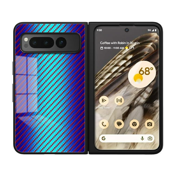 Nalacover Case for Google Pixel Fold Carbon Fiber Texture Tempered Glass Cover, Slim Thin Fit Soft Silicone Rugged Back Shockproof Anti-Scratches Anti-Fingerprints Case for Google Pixel Fold,Blue