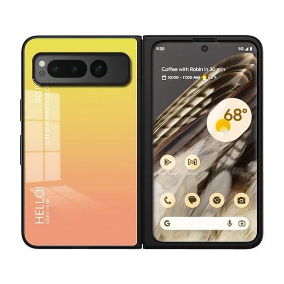 Nalacover Case for Google Pixel Fold Gradient Colored Tempered Glass Cover, Micro-Frosted Frame Shockproof Anti-Scratches Lens Protection Folding Case for Google Pixel Fold, Yellow