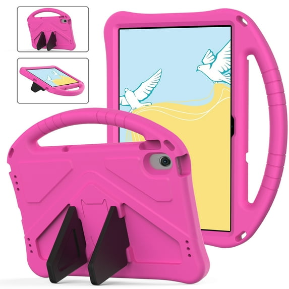 Nalacover Case For Lenovo Tab M10 Plus 10.6" 2022 TB-125F/128F Tablet,Stylish Kids Friendly Lightweight EVA Foam Rubber Hybrid Bumper Kickstand Shockproof Convertible Handle Protective Cover,Rose