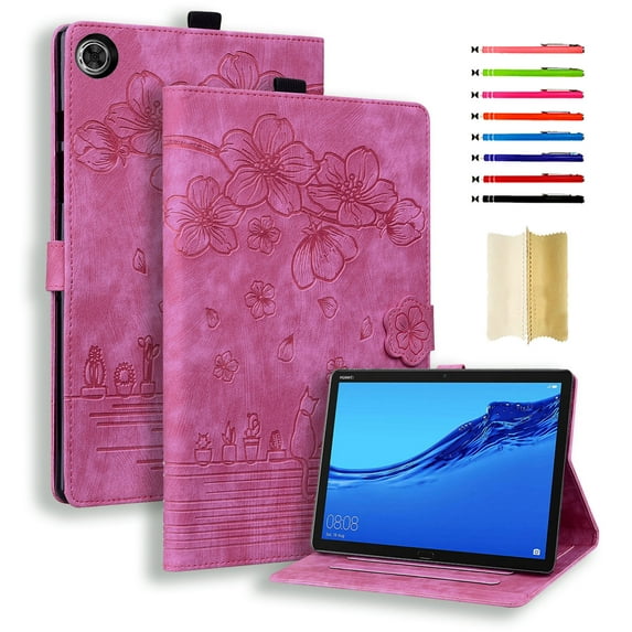 Nalacover Case for Lenovo Tab M10 Plus 3rd Gen 10.6 inch (2022), Flower Embossed Pattern PU Leather Flip Cover with Card Slots Holder Auto Wake/Sleep Kickstand TPU Shockproof Case, Rose