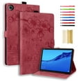 thumbnail image 1 of Nalacover Case for Lenovo Tab M10 Plus 3rd Gen 10.6 inch (2022), Flower Embossed Pattern PU Leather Flip Cover with Card Slots Holder Auto Wake/Sleep Kickstand TPU Shockproof Case, Winered, 1 of 7