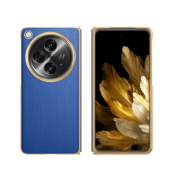 Nalacover Case for One Plus Open/OPPO Find N3 Electroplated Slim Folding Phone Case, Lychee Pattern PU Leather Plating Frame Shockproof Protective Cover for One Plus Open/OPPO Find N3, Blue