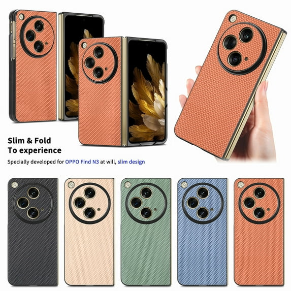 Nalacover Case for One Plus Open/OPPO Find N3 Fiber Texture Case, Slim Thin Protective Cover Skin for One Plus Open, with Anti-Slip Strip Sturdy Shockproof Lens Protection Phone Case, Brown