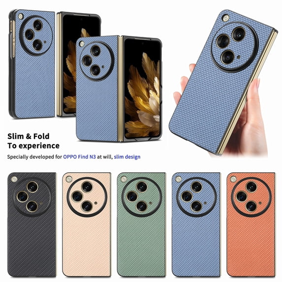 Nalacover Case for One Plus Open/OPPO Find N3 Fiber Texture Case, Slim Thin Protective Cover Skin for One Plus Open, with Anti-Slip Strip Sturdy Shockproof Lens Protection Phone Case, Blue