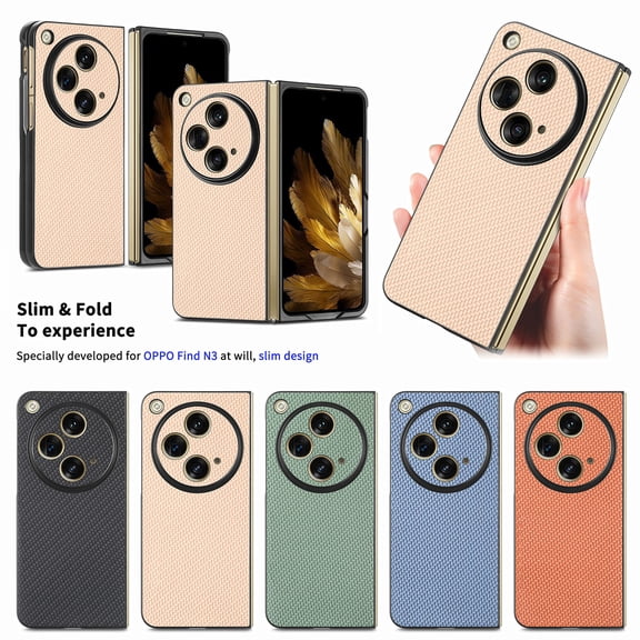 Nalacover Case for One Plus Open/OPPO Find N3 Fiber Texture Case, Slim Thin Protective Cover Skin for One Plus Open, with Anti-Slip Strip Sturdy Shockproof Lens Protection Phone Case, Khaki