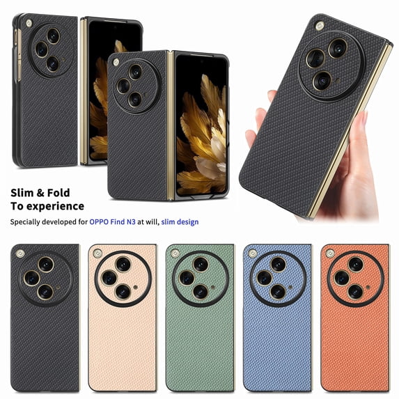 Nalacover Case for One Plus Open/OPPO Find N3 Fiber Texture Case, Slim Thin Protective Cover Skin for One Plus Open, with Anti-Slip Strip Sturdy Shockproof Lens Protection Phone Case, Black