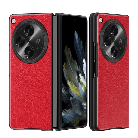 Nalacover Case for OnePlus Open/OPPO Find N3, Lychee Pattern Classic PU Leather + TPU Military Grade Shockproof Cover, Camera Lens Protection All-Inclusive Foldable Case for OnePlus Open, Red