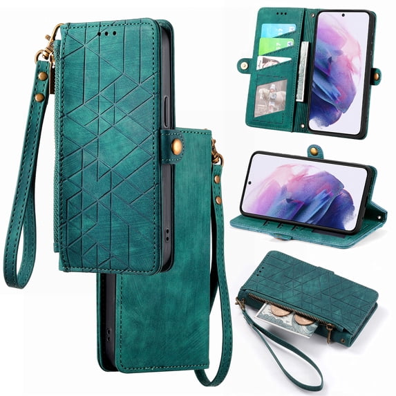 Nalacover Case for Samsung A51 5G, with RFID Blocking Card Slot Holder, Magnetic Flip Folio Purse Case, PU Leather Zipper Handbag with Detachable Lanyard Strap for Samsung Galaxy A51 5G, Green