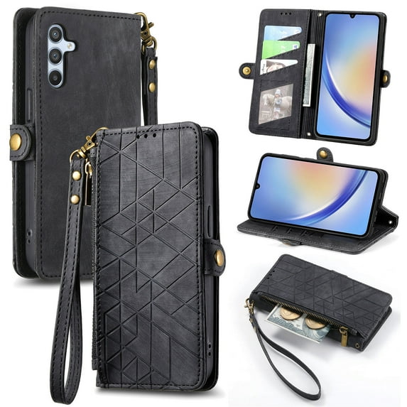 Nalacover Case for Samsung A54 5G, with RFID Blocking Card Slot Holder, Magnetic Flip Folio Purse Case, PU Leather Zipper Handbag with Detachable Lanyard Strap for Samsung Galaxy A54 5G, Black