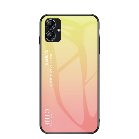 Nalacover Case for Samsung Galaxy A04E Gradient Colored Tempered Glass Cover, Micro-Frosted Frame Shockproof Anti-Scratches Lens Protection Folding Case for Samsung Galaxy A04E,Yellow