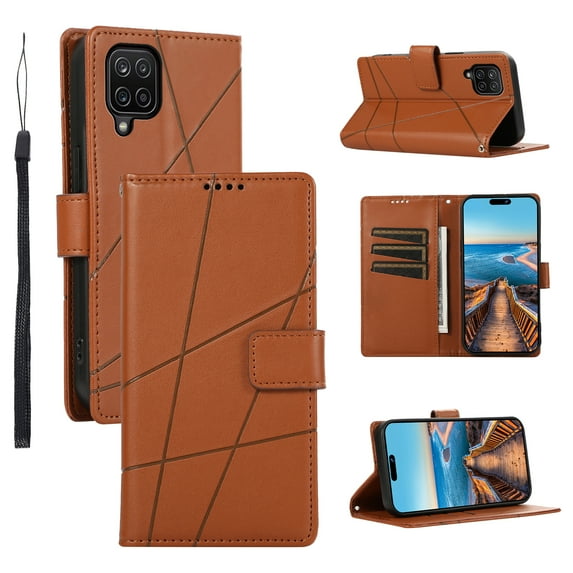 Nalacover Case for Samsung Galaxy A12 5G - Card Holder PU Leather Flip Wallet Cover with Magnetic Clasp Stand Hand Strap, Soft TPU Inner Shockproof Anti-Scratches Case for Galaxy A12 5G, Brown
