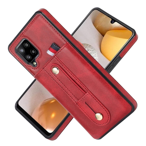 Nalacover Case for Samsung Galaxy A12 5G Wallet Case Hidden Card Slots Holder, Premium PU Leather Loop Finger Strap TPU Shockproof Lens Protection Cover for Samsung Galaxy A12 5G, Red