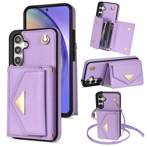 Nalacover Case for Samsung Galaxy A13 4G, Crossbody Wallet Case with Card Slots Holder, PU Leather Lanyard Shoulder Strap Purse Cover with Kickstand Shockproof Case, Purple