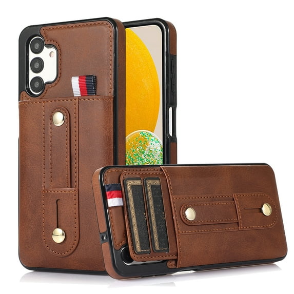 Nalacover Case for Samsung Galaxy A13 5G Wallet Case Hidden Card Slots Holder, Premium PU Leather Loop Finger Strap TPU Shockproof Lens Protection Cover for Samsung Galaxy A13 5G, Brown