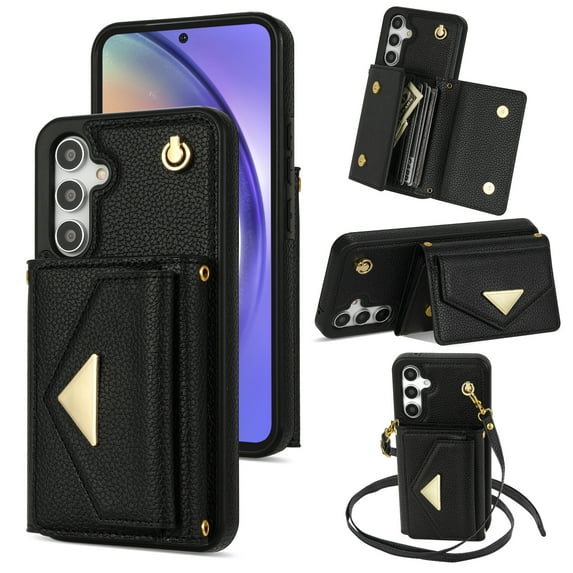 Nalacover Case for Samsung Galaxy A14 5G, Crossbody Wallet Case with Card Slots Holder, PU Leather Lanyard Shoulder Strap Purse Cover with Kickstand Shockproof Case, Black