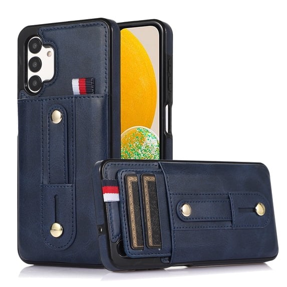 Nalacover Case for Samsung Galaxy A14 5G Wallet Case Hidden Card Slots Holder, Premium PU Leather Loop Finger Strap TPU Shockproof Lens Protection Cover for Samsung Galaxy A14 5G, Blue