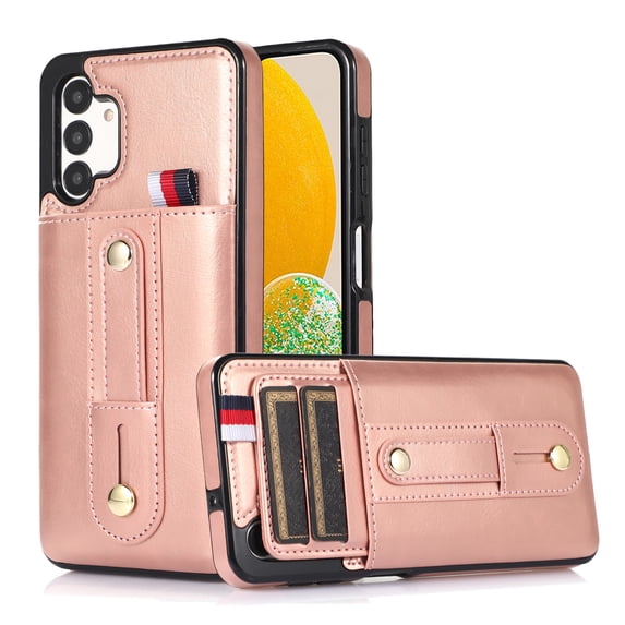Nalacover Case for Samsung Galaxy A14 5G Wallet Case Hidden Card Slots Holder, Premium PU Leather Loop Finger Strap TPU Shockproof Lens Protection Cover for Samsung Galaxy A14 5G, Rosegold