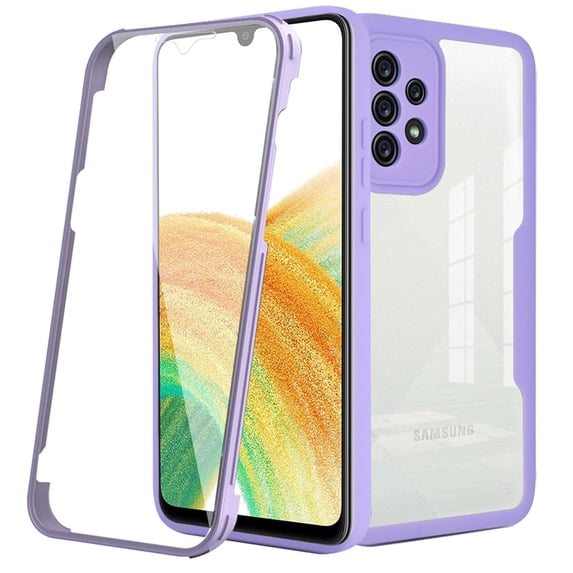 Nalacover Case for Samsung Galaxy A23 5G Clear Phone Case with Built-in Screen Protector, Dual-Layers Acrylic + TPU Shockproof Non-Yellowing Lens Protection Cover, Purple