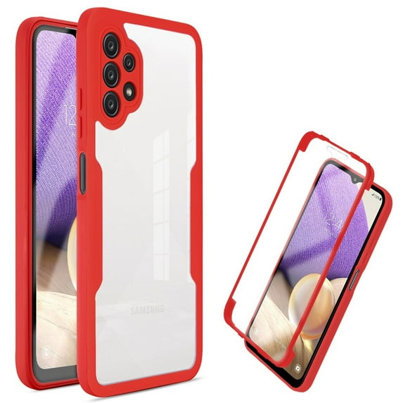 Nalacover Case for Samsung Galaxy A34 5G Clear Phone Case with Built-in Screen Protector, Dual-Layers Acrylic + TPU Shockproof Non-Yellowing Lens Protection Cover, Red