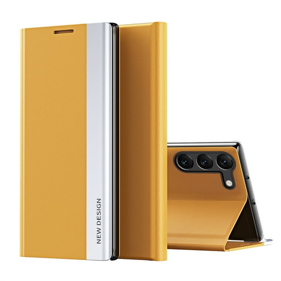 Nalacover Case for Samsung Galaxy A35, Luxury PU Leather Flip Folio Cover with Bracket Kickstand Magnetic Adsorption Full Body Lens Protection Shockproof Case, Yellow