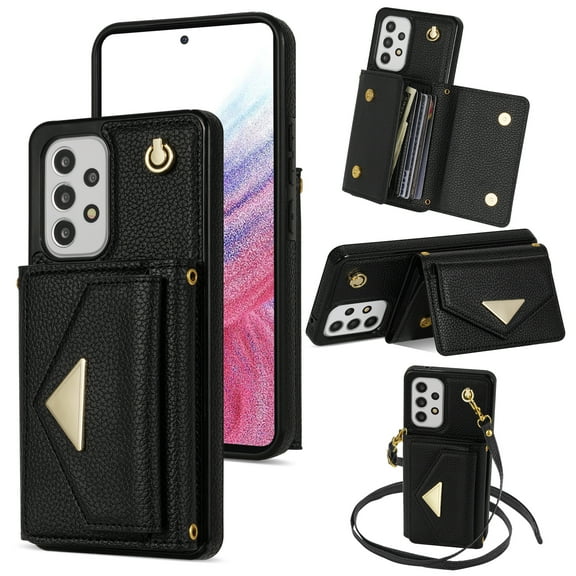 Nalacover Case for Samsung Galaxy A53 5G, Crossbody Wallet Case with Card Slots Holder, PU Leather Lanyard Shoulder Strap Purse Cover with Kickstand Shockproof Case, Black