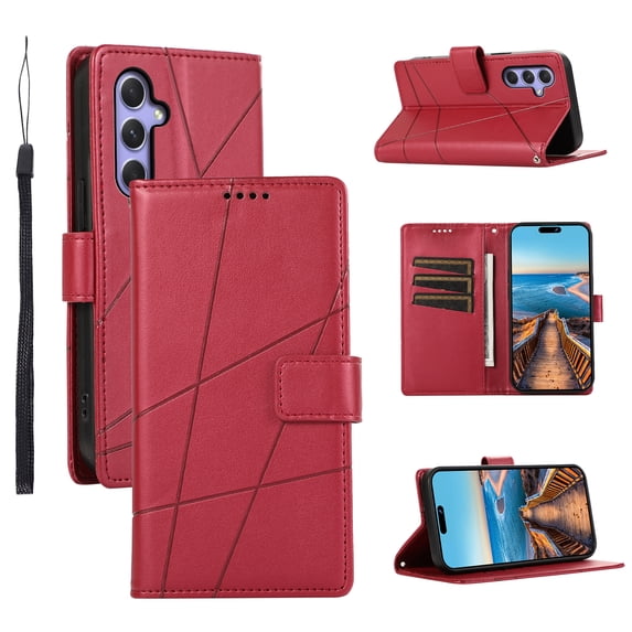 Nalacover Case for Samsung Galaxy A54 5G - Card Holder PU Leather Flip Wallet Cover with Magnetic Clasp Stand Hand Strap, Soft TPU Inner Shockproof Anti-Scratches Case for Galaxy A54 5G, Red